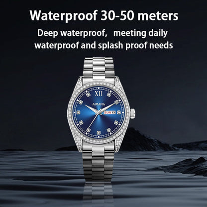 Men’s Business Fashion Quartz Watch – Featuring a Full-Diamond Round Dial, Available in Three Colors, with Luminous Display, Water Resistance, and Date Function. A Trendy, Versatile, and Exquisite Timepiece.