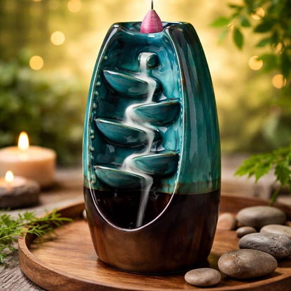 Ceramic Backflow Incense Burner with Cones, Waterfall Incense Holder for Aromatherapy, Zen Home Decor Smoke Fountain, Meditation Room Decor